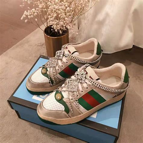 gucci screener sneakers with crystals